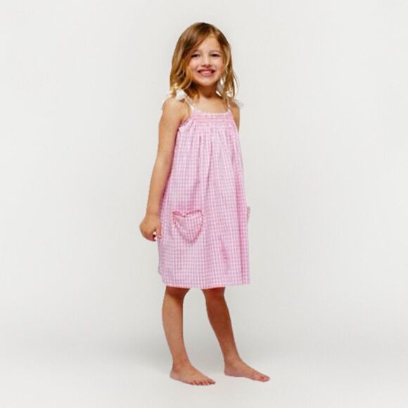 Sunuva Sz 7 8 Pink Gingham Pillowcase Smocked Dress Heart Pockets Easter - Picture 2 of 5